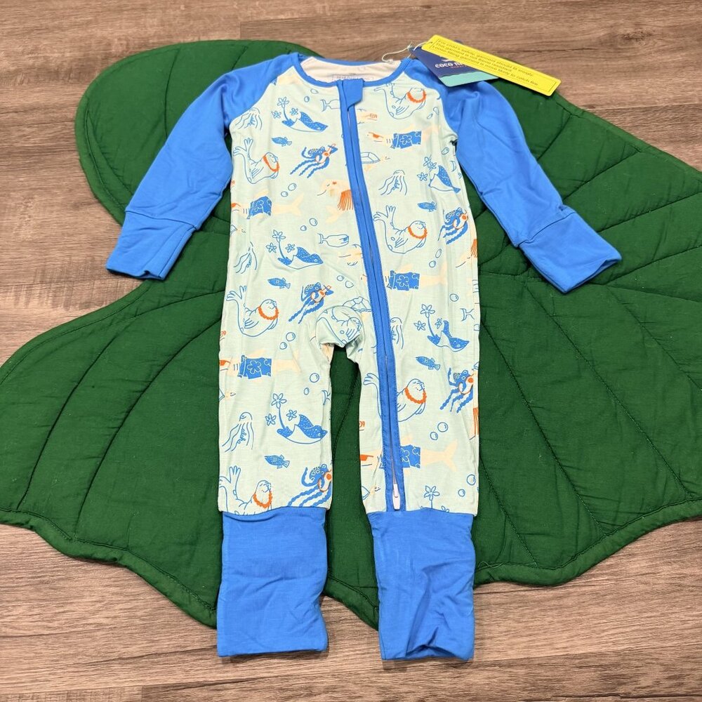 Coco Moon Hawaii Bamboo 12-18M Reef Rascals Convertible Zipper Coverall Footie